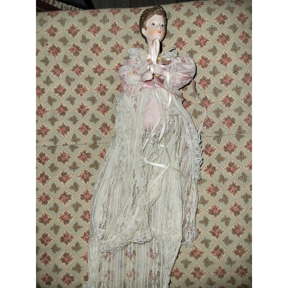 Vintage Victorian-style porcelain half-doll hanging ornament / tree topper
